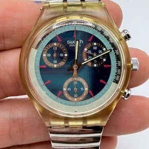 Swatch Gold and Blue Chronograph Watch Vintage 1992